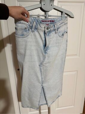 Lucky Brand Pale Blue Denim Midi Skirt with Front Slit